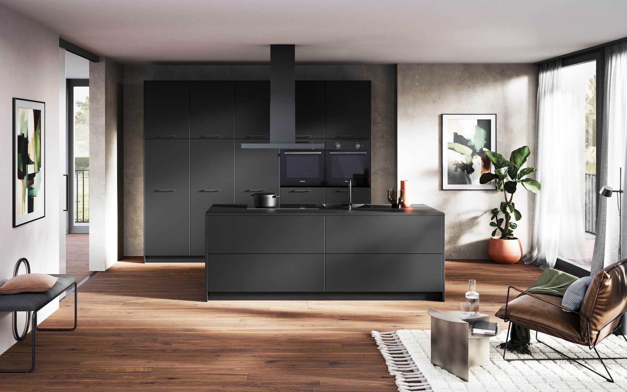schwarze Kueche Häcker Moderne Inselküche schwarz