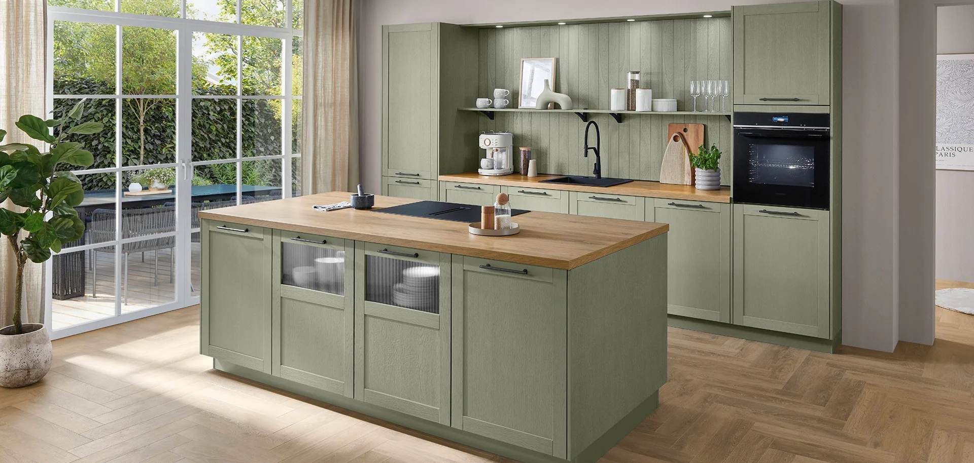 Nobilia Landhaus Inselküche Olive Frame